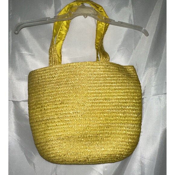 Large Yellow African Woven Straw Sisal Bucket Tote Straw Handbag Kente-styled - Picture 5 of 10